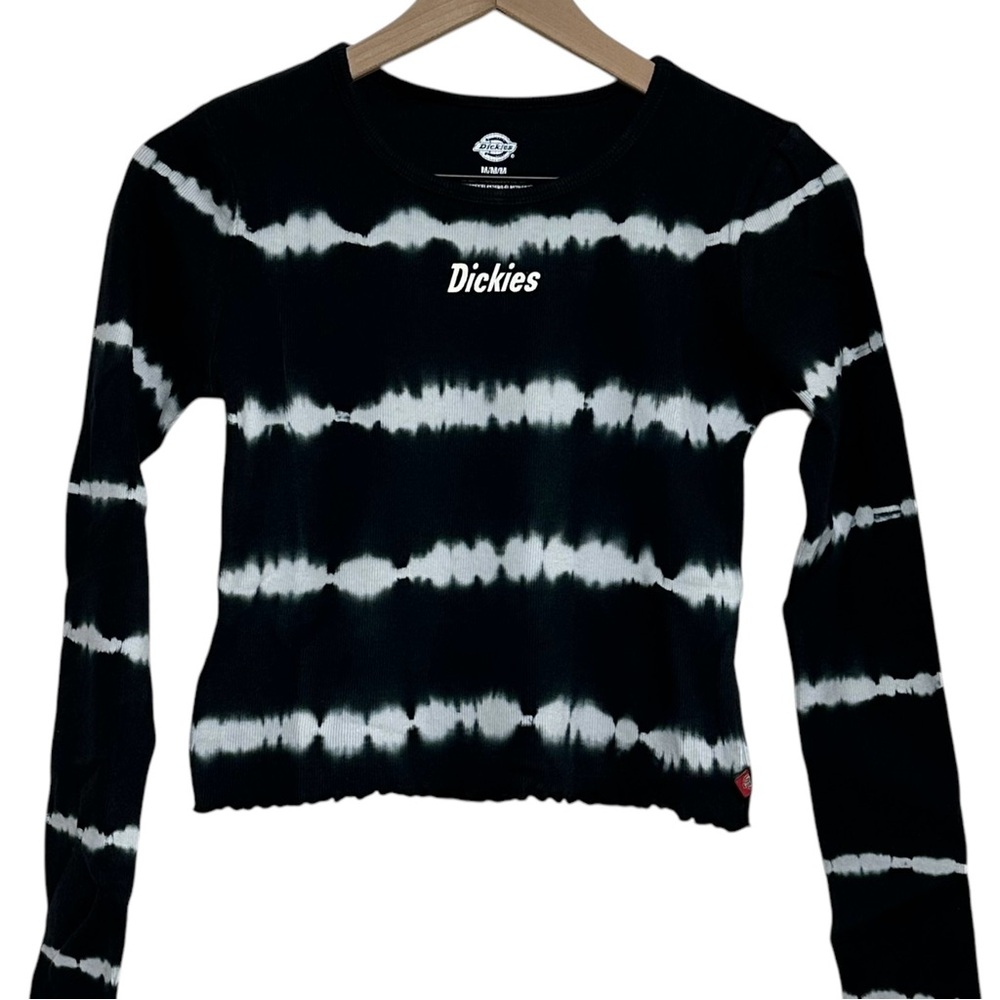 Dickies Cropped Long Sleeve Shirt Juniors Medium Black White Stripe Y2K NEW